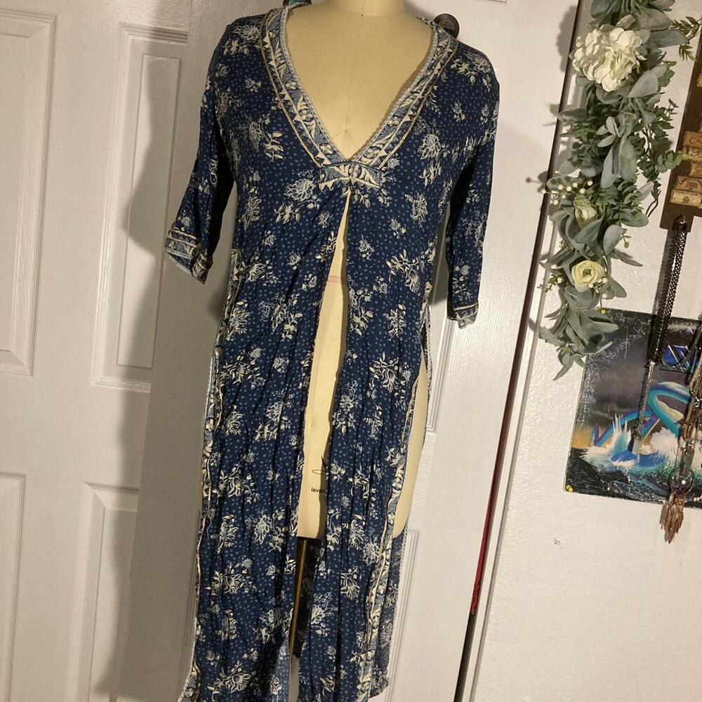 Boho blue and white floral maxi dress